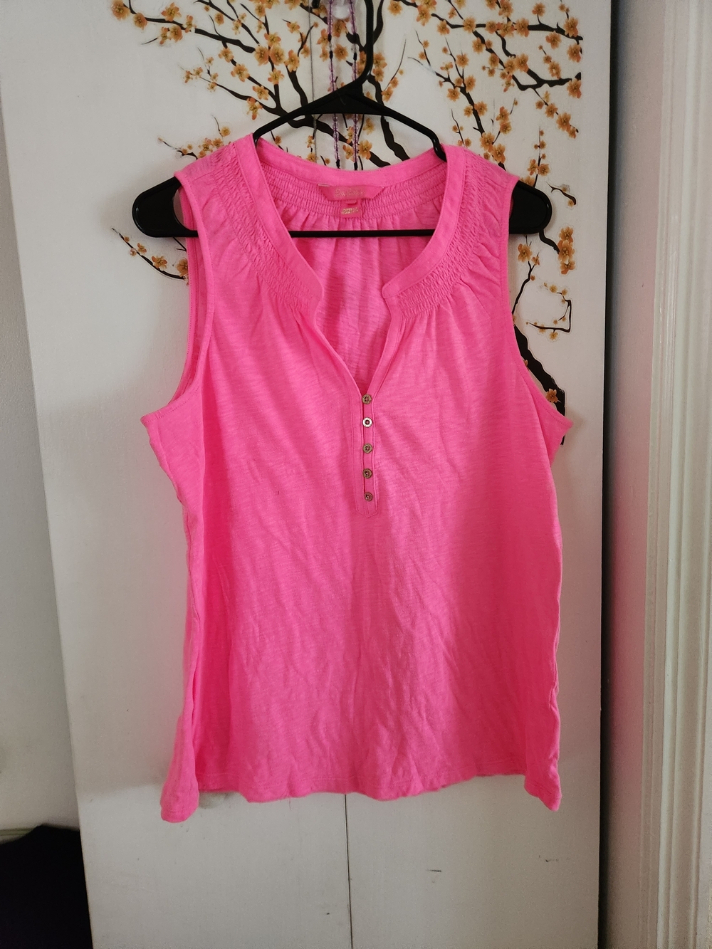 Bright Pink Sleeveless Henley Top - Women
